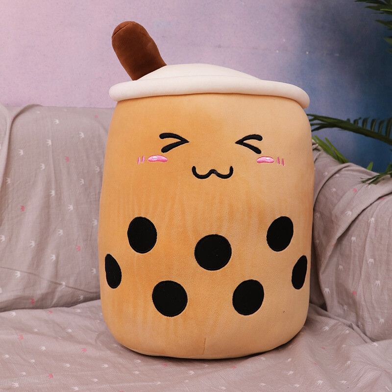 Real-life Bubble Tea Cup Plushes for Baby Cartoon Boba Plush Doll Giant Stuffed Fruit Toy Milk Tea Pillow Strawberry Knuffels