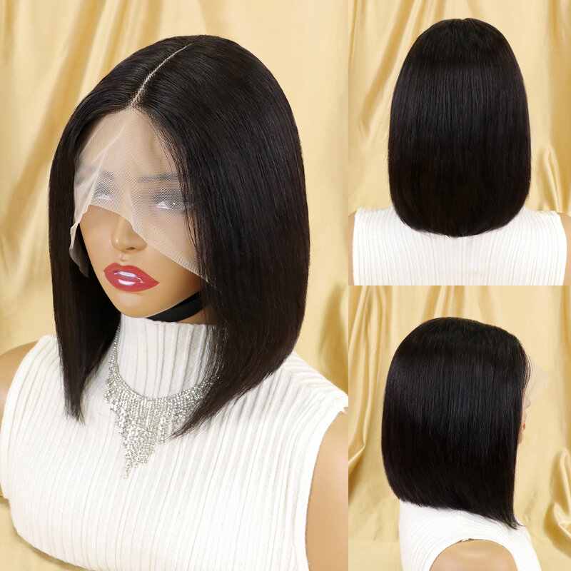 باروكة شعر بوب شفافة عالية الوضوح 13 × 1 باروكة شعر بشري أمامية منزوعة مسبقًا باروكة شعر برازيلي قصير مستقيم من الدانتيل والجبهة