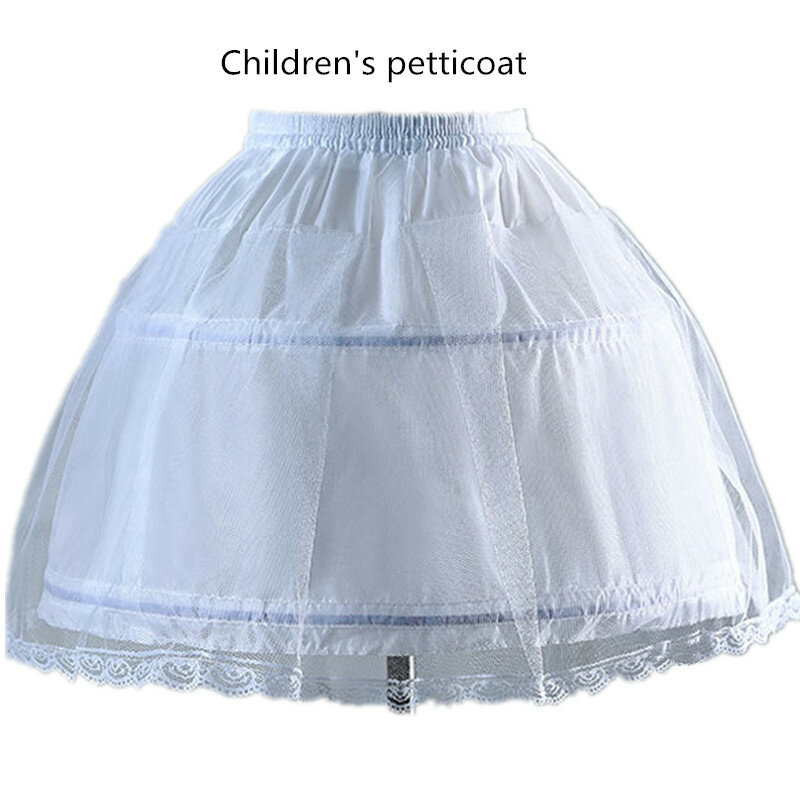 Kinderen Meisjes 2 Stalen Hoepels Wit Petticoat Trouwjurk Jurk Onderrok Elastische Tailleband Trekkoord A-Lijn Rok