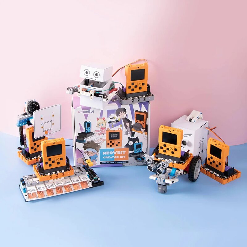 KittenBot Meowbit Creator AI Kit untuk Makecode Arcade dan KittenBlock Kit konstruksi edukatif uap blok bangunan mainan DIY