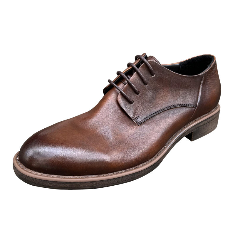 Vintage buty ze skóry strój biznesowy ze skóry naturalnej modne z okrągłym noskiem miękkie męskie codzienne skórzane buty duże buty ślubne