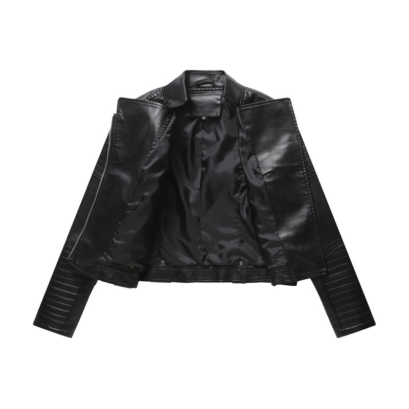 Chaqueta de cuero con cinturón para mujer, chaqueta fina de manga larga, cuello en V, PU, moda urbana, primavera y otoño, 2024