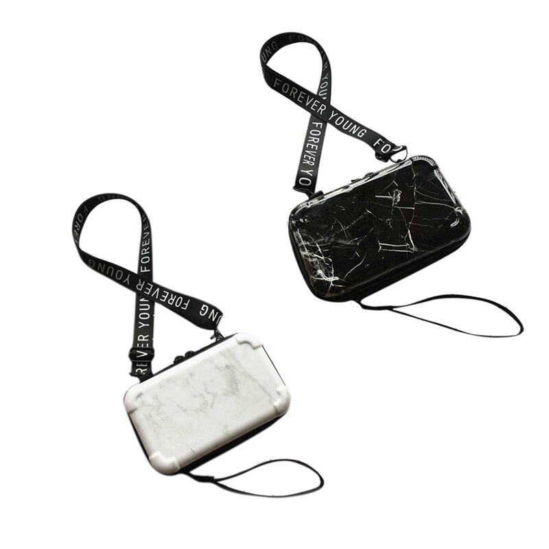Bolsa feminina com padrão de mármore, mini bolsa mensageiro de ombro, bolsa cosmética, branca e preta, moda luxuosa, retro, 2 peças