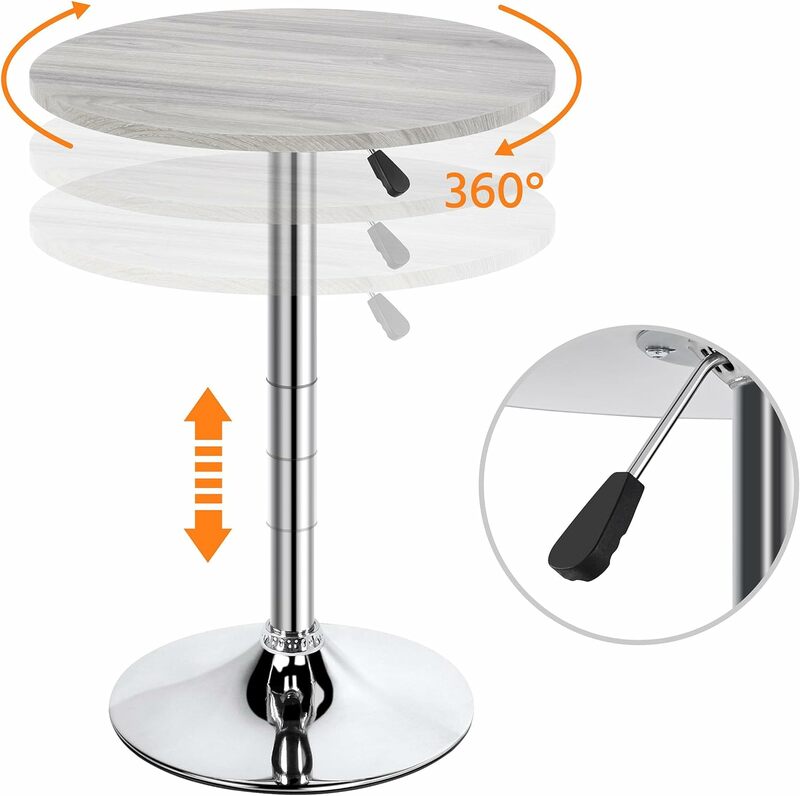 높이 조절 가능한 라운드 펍 테이블 카운터 바 높이 MDF 탑 테이블, 360 ° 회전 바 테이블, 높은 칵테일 테이블, 비스트로 테이블