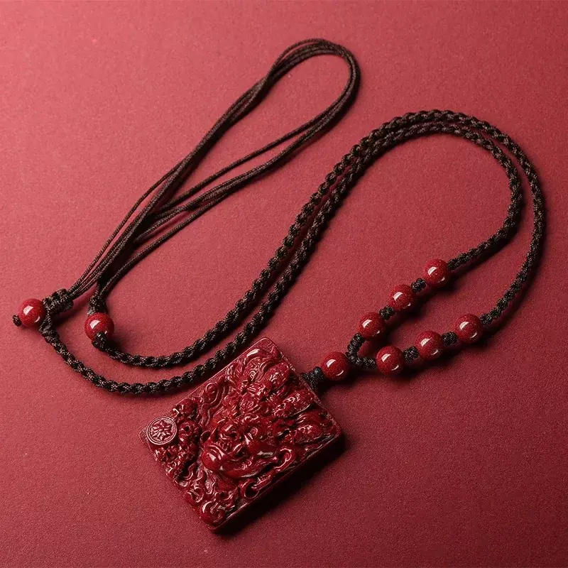 Figurines Natural Raw Cinnabar Zhong Kui Tianshi Amulet Pendant Women's Necklace Men's Pendant Ward Off Evil Feng Shui Gifts
