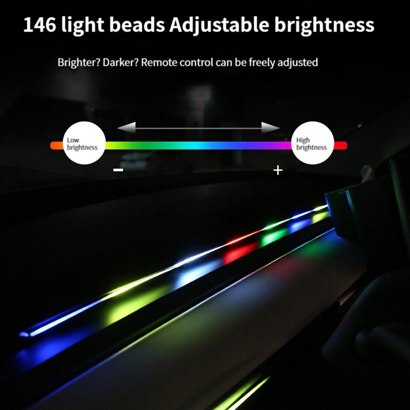 자동차 LED 앰비언트 라이트 아크릴 스트립, 풀 컬러 RGB 자동차 인테리어 숨겨진 앱 리모컨 분위기 램프, 64 색, 110cm