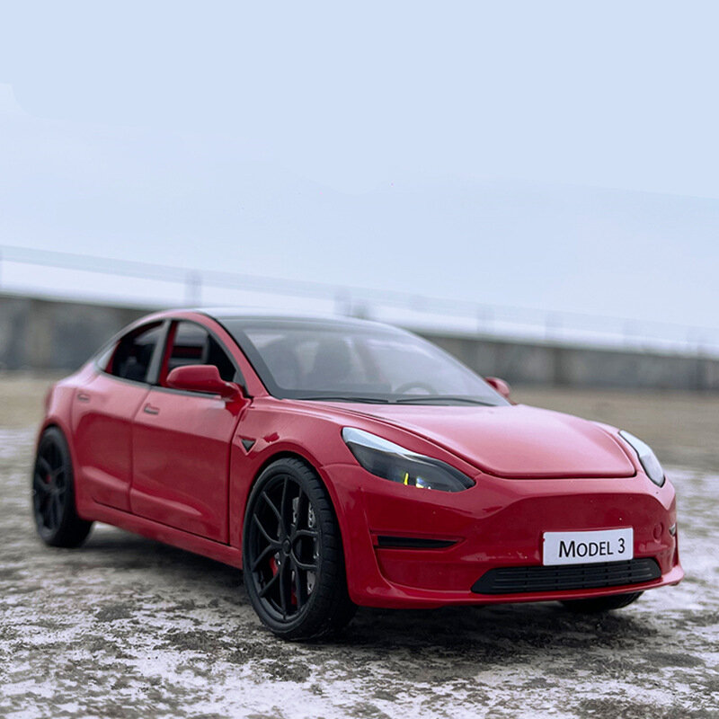 1:24 TESLA Model 3 Model Y Alloy Car Model Diecasts Metal Vehicles Car Model Simulation Collection Sound and Light Kids Toy Gift