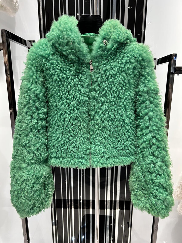 Abrigo corto de piel con capucha, abrigo holgado de color liso con cremallera, cálido y cómodo, novedad de invierno 2023, 1207