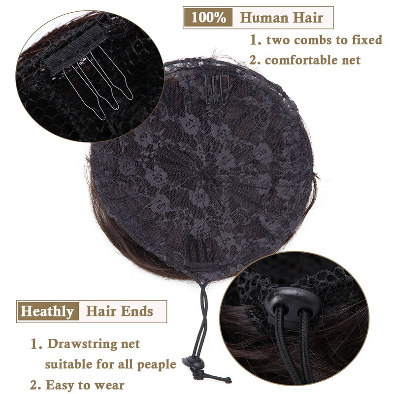 100% человеческие волосы на шнурке, хвост, пучок, волосы, короткие удлинители волос, волосы для женщин, пучок с пончиком, парик