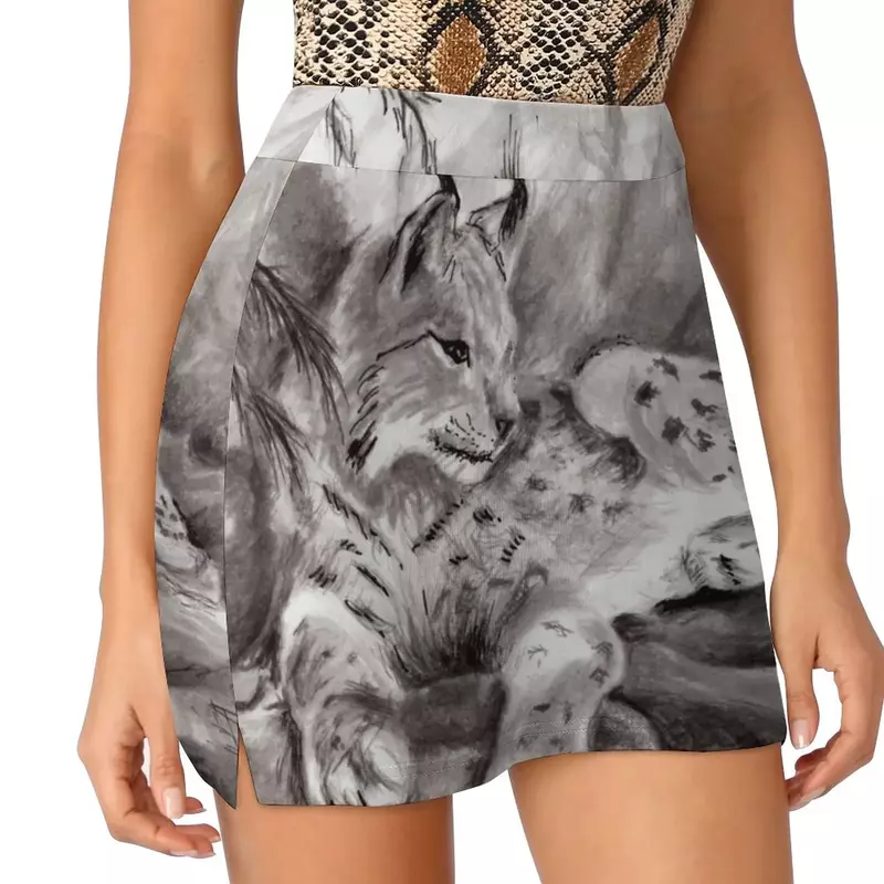 Lynx Spódnica damska Sportowa spódnica z kieszenią Moda Koreański styl Spódnica 4Xl Spódnice Bobcat Zwierzęta Zwierzęta Dzikie zwierzę