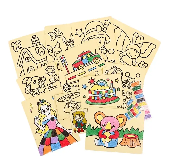 26 قطعة التعليمية تعلم الرسم لعب الأطفال رسم مجموعة ألعاب خدش اللوحة الرمال اللوحة الماس ملصقات للطفل
