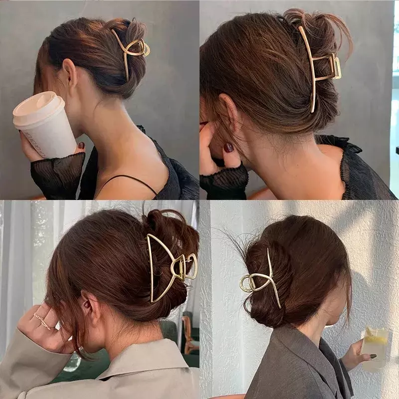 Klip rambut wanita baru 2024 klip rambut Metal geometris berongga emas perak elegan bando cakar rambut Vintage jepit rambut Aksesori rambut mode
