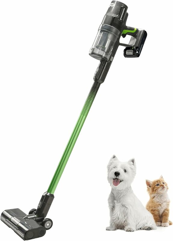 Greenworks 24V Brushless Cordless Stick Vacuum, Lightweight, Handheld, Pet, Anti-Allergen HEPA Filtration, 4Ah Battery