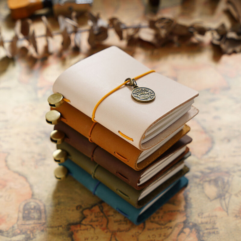 Buku catatan wisatawan Mini Retro perencana buku catatan kulit asli buku catatan Mini buatan tangan buku harian buku sketsa alat tulis perencana