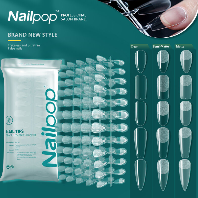 NAILPOP 120pcs Fake Nails Full Cover Press on Nails Coffin Soft Gel American Pose Capsule False Nail Tips for Extension System