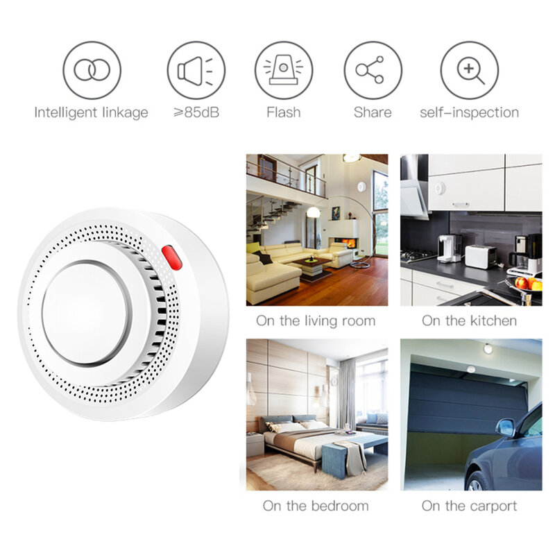 Tuya-Detector de humo WiFi / Zigbee para el hogar, alarma de incendios con sonido de 80db, aplicación Smart Life, Control de empuje, protección de seguridad para el hogar