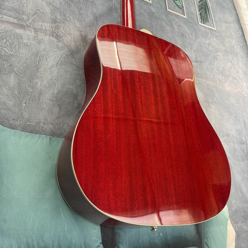 Gitar listrik akustik asli, gitar listrik 6 senar, bodi berwarna tomat, papan jari rosewood, jalur maple, faktor nyata