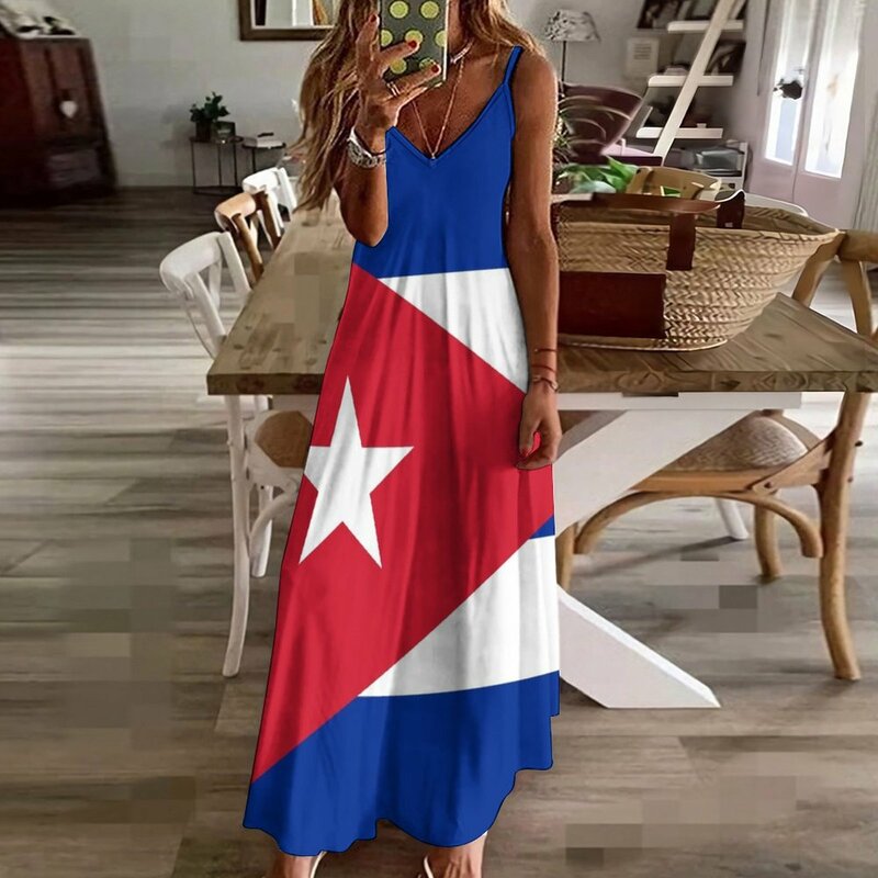 Vestido sem mangas feminino com bandeira cubana de Cuba, saia longa, vestidos de festa, vestidos de mulher, verão