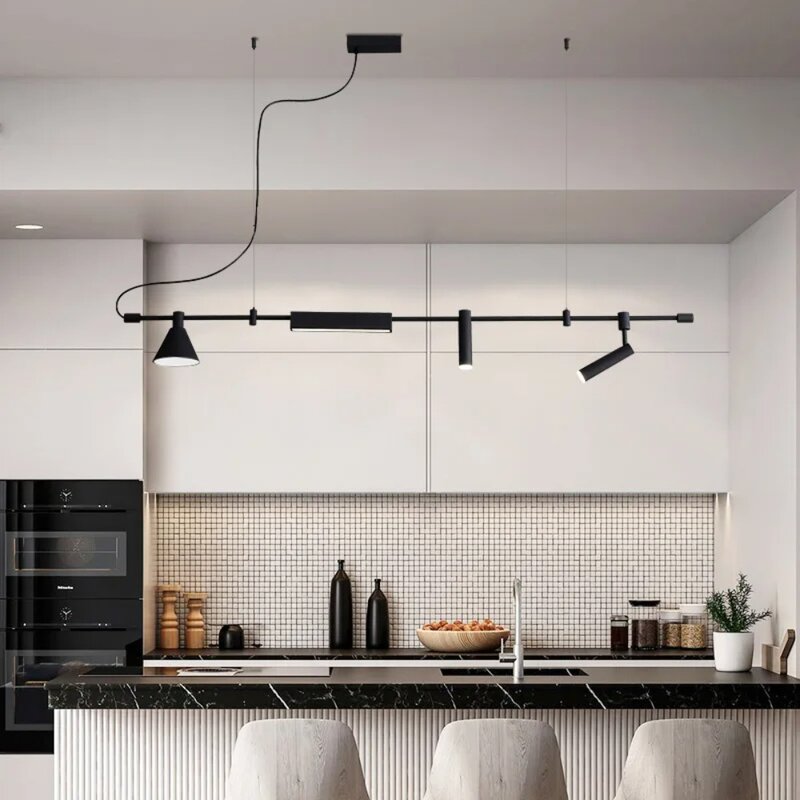 โคมไฟระย้า LED สีดำไฟสปอร์ตไลท์ดีไซน์แบบนอร์ดิกโคมไฟจี้บาร์สำหรับโต๊ะอาหารห้องครัวโคมไฟแขวนการตกแต่งบ้าน