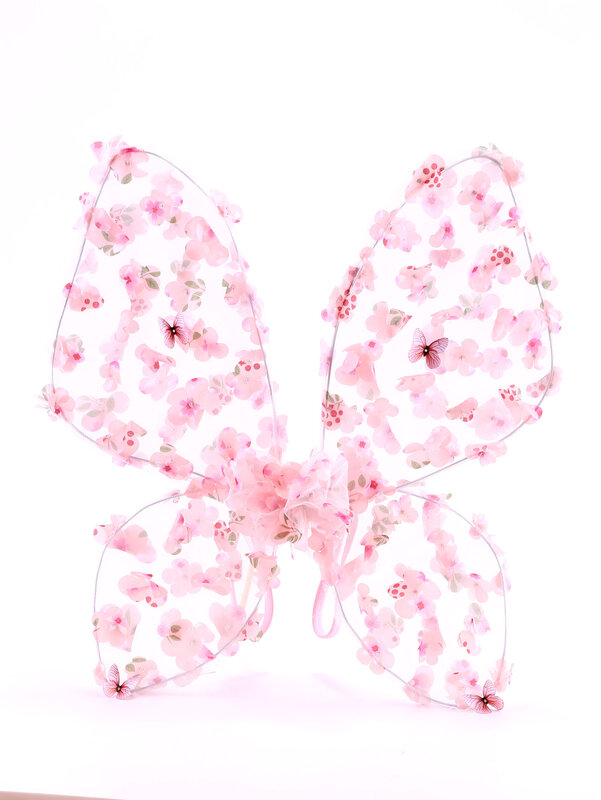 Fantasia rosa borboleta asas, flor delicada, presente de férias infantil, adereços mostrar