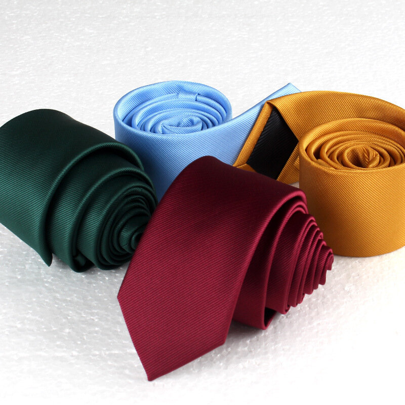 Gravatas formais listradas de poliéster para homens, gravatas sólidas, gravatas estreitas e macias, gravatas de casamento, camisa smoking Cravat Gift, 6cm