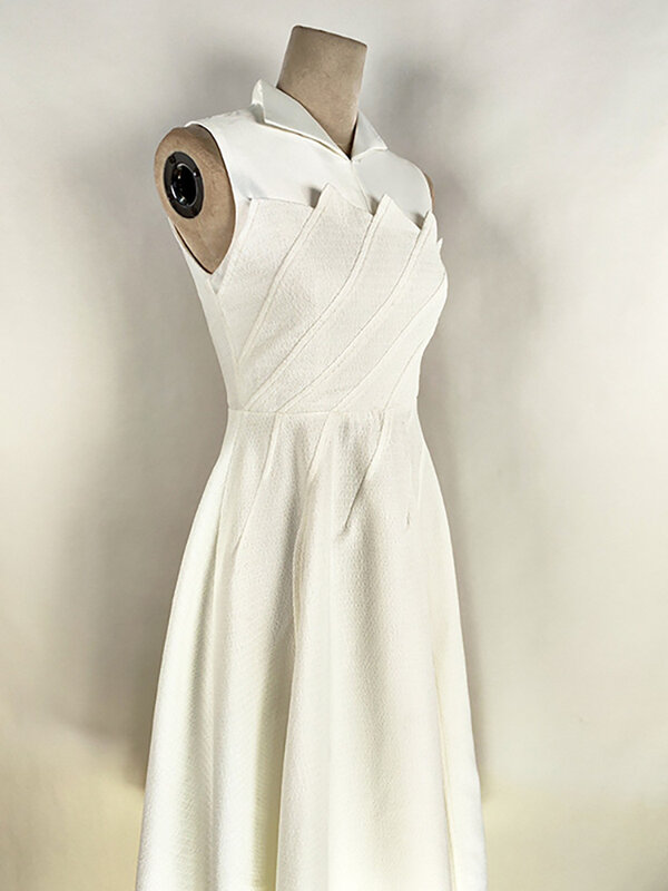 Женское облегающее платье без рукавов DEAT, белое платье-трапеция до середины икры на молнии с лацканами, весна 2024, 13DB2464
