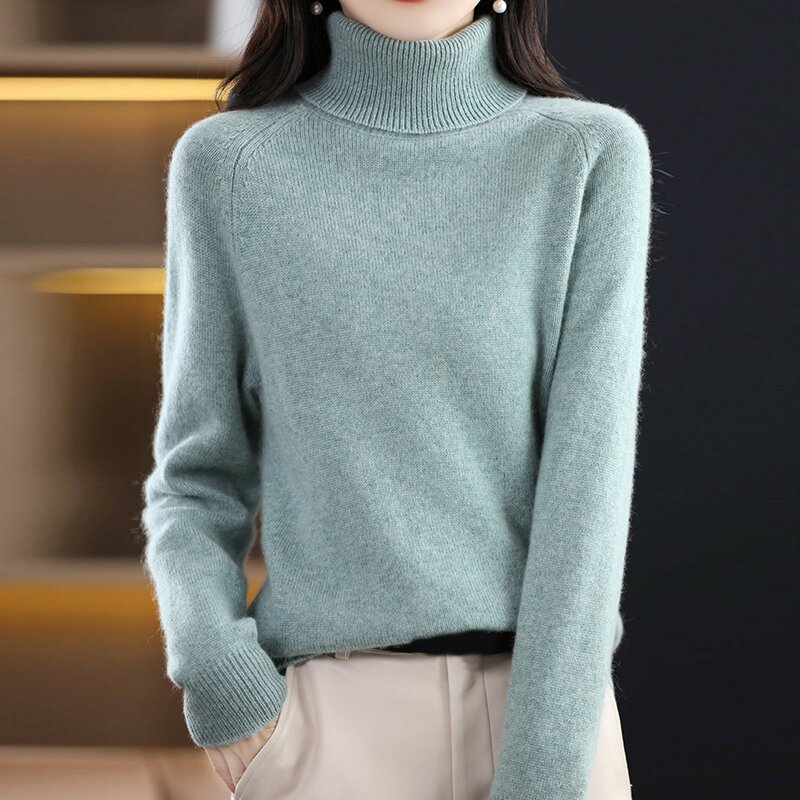 Autumn New Turtleneck Sweater Ladies Loose Plus Size Thick Knitted Simple All Match Soft Sweater Classic Basic Sweatshirts