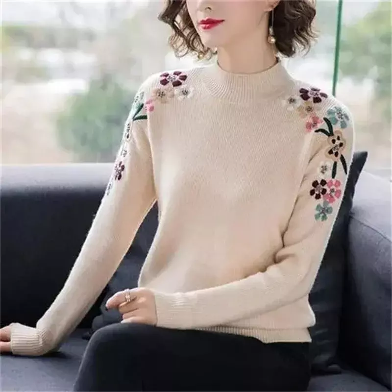 Women's autumn and winter high-neck casual long-sleeved loose knit underwear