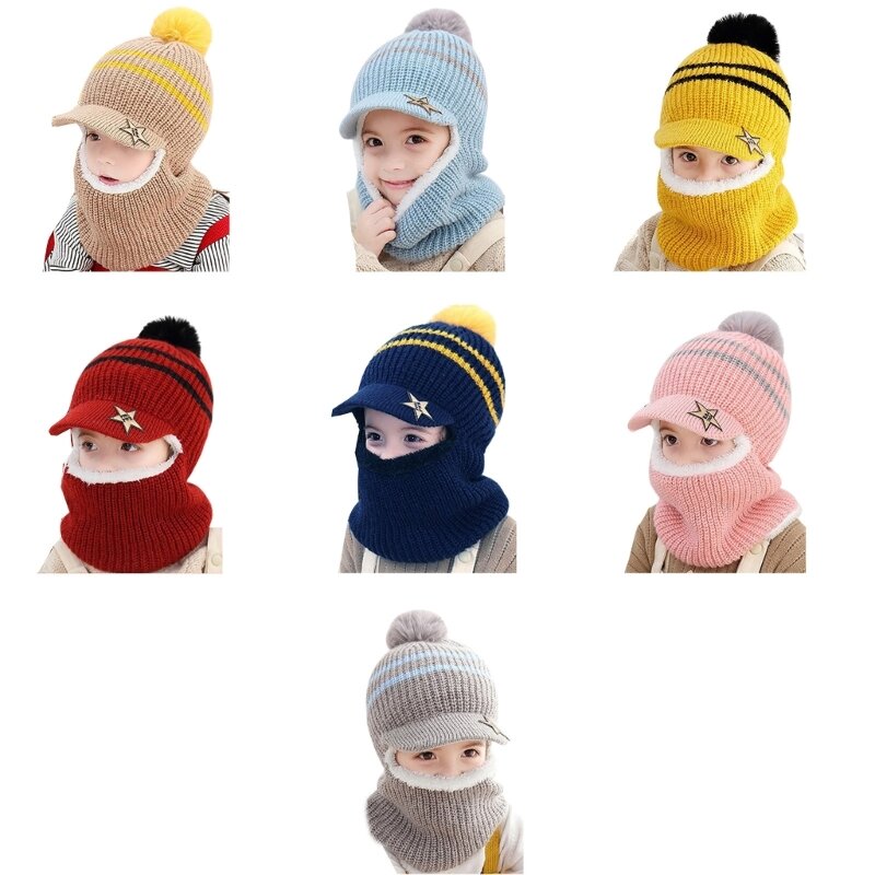 หมวกคลุมด้วยผ้าเด็กวัยหัดเดินเด็กถักหมวกฮู้ดหมวกกะโหลกหมวกฤดูหนาวซับขนแกะ