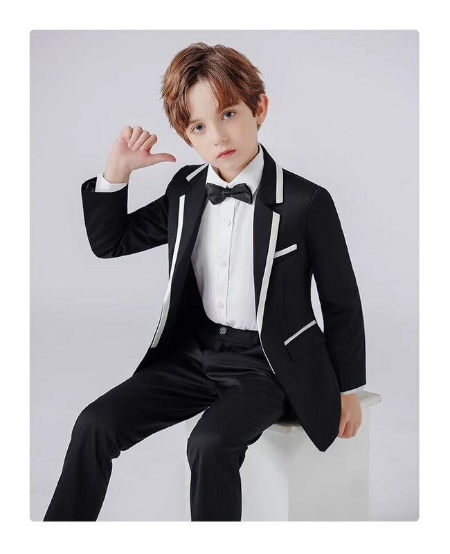 Kids Formal Suits Silm Fit Dresswear Flower Boys Plaid Photography Suit Children Birthday Wedding Piano Performance Costume