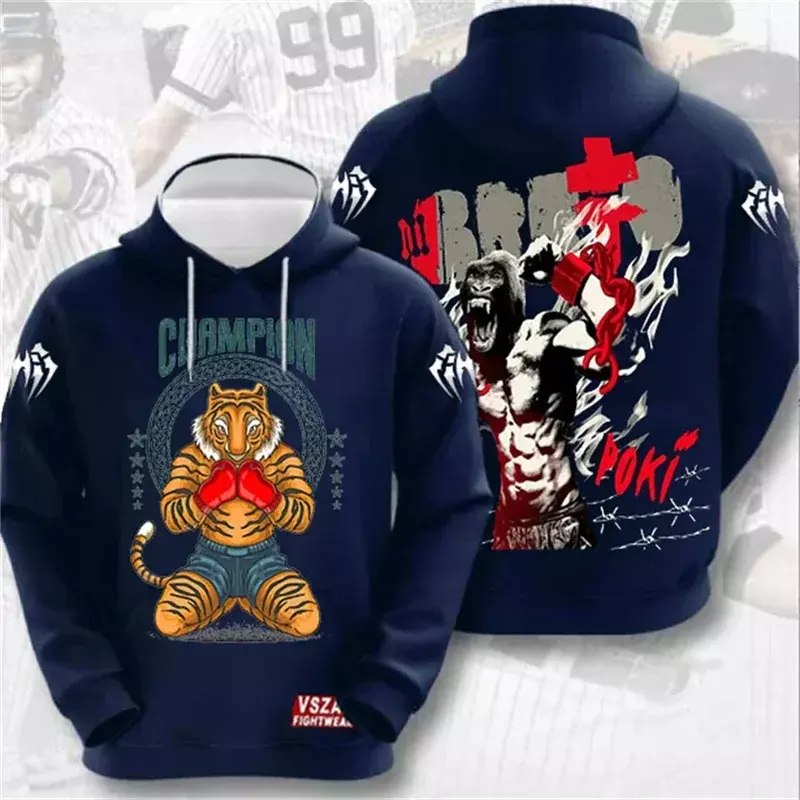 2024 Muay Thai Print Hoodie and Sweatshirt MMA BJJ Graphic Pullover Kid Fashion Streetwear Sports Hooded Sweatshirt Apparel