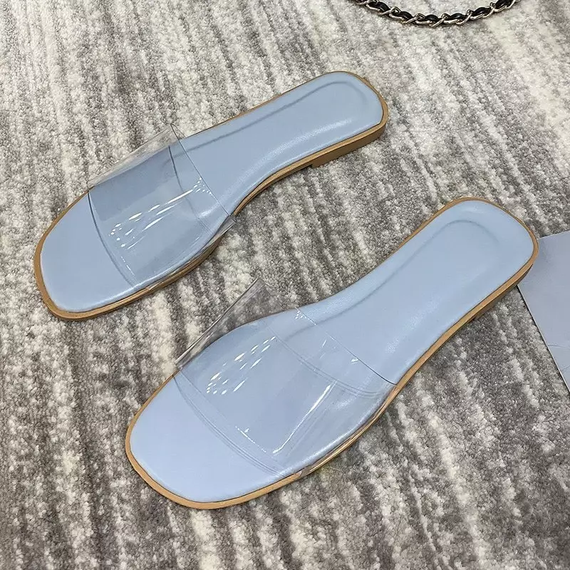 Sandal wanita musim panas, baru sepatu wanita Slip-On transparan bening untuk sepatu Jelly wanita datar pantai luar ruangan liburan sandal desainer
