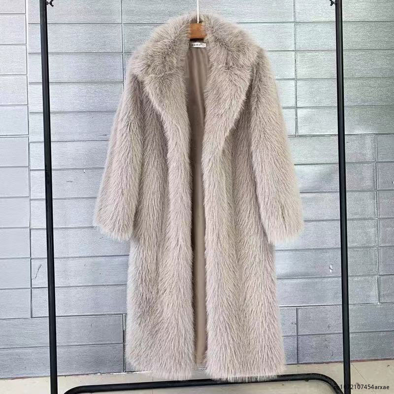 Winter Vrouwen Hoge Kwaliteit Faux Fur Coat Luxe Lange Bontjas Losse Revers Overjas Dikke Warme Vrouwelijke Pluche Jassen Zwart wit