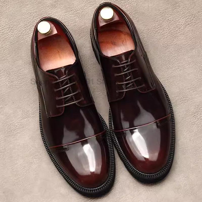 Brogue Oxford-zapatos de cuero genuino para hombre, calzado Formal hecho a mano, con cordones, de alta calidad, para boda, fiesta y oficina