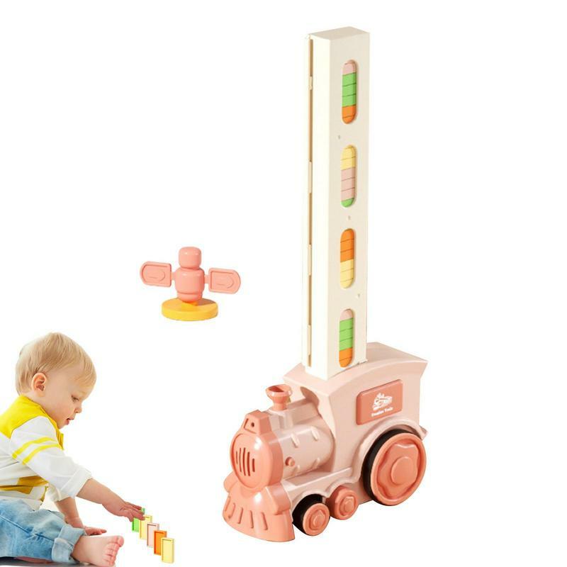 Детский Электрический поезд-домино, набор со звуком и искусственными игрушками, автоматическая кладка домино, кирпичные блоки, обучающий рождественский подарок, детская игрушка