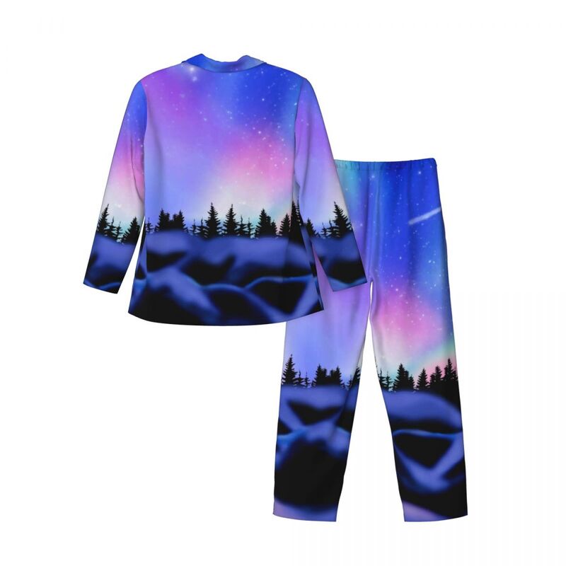 Northern Sky Print Sleepwear Autumn Dreamy Lights Casual Oversized Pajamas Set Men Long-Sleeve Cute Night Custom Home Suit