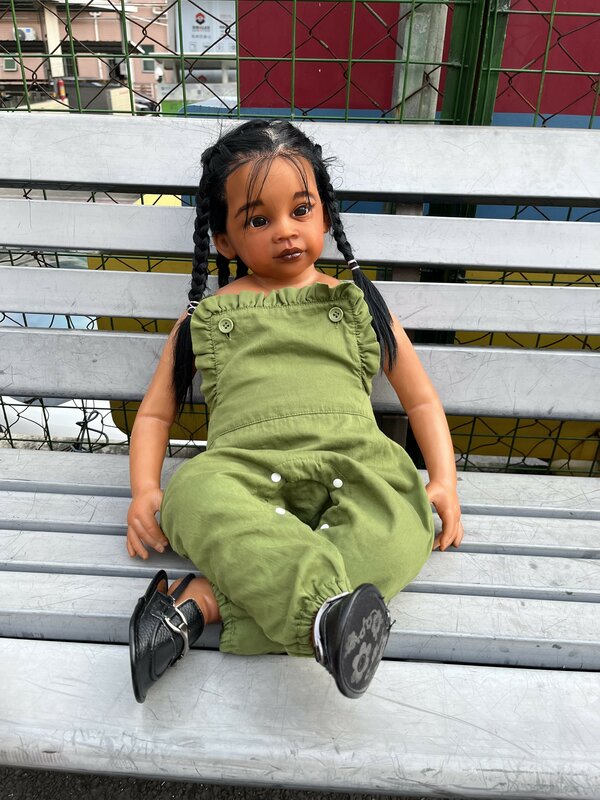 FBBD Custom Made 32inch Reborn Baby Meili Dark Skin Already Finished Doll With Hand-Rooted Hair Huge African Girl