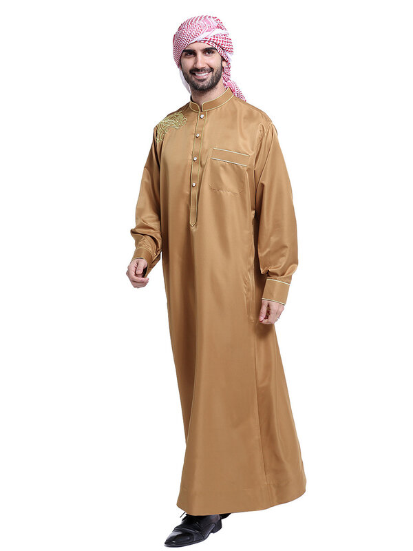 ชุดเดรสชุดมุสลิมแขนยาว Daffah Thobe Jubba Saudi Arab Thoub ชุดเดรสผ้าอิสลามคาฟตันอาบายาดูไบตะวันออกกลาง