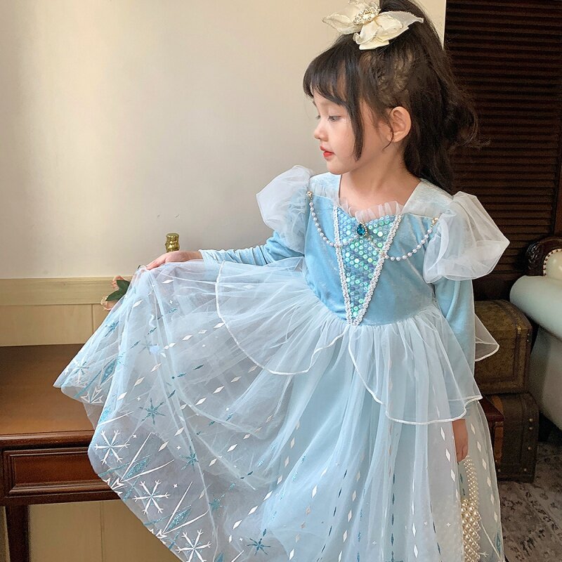 Зимняя новая юбка для девочек с длинным рукавом и флисовой подкладкой для принцессы Эльзы и снега