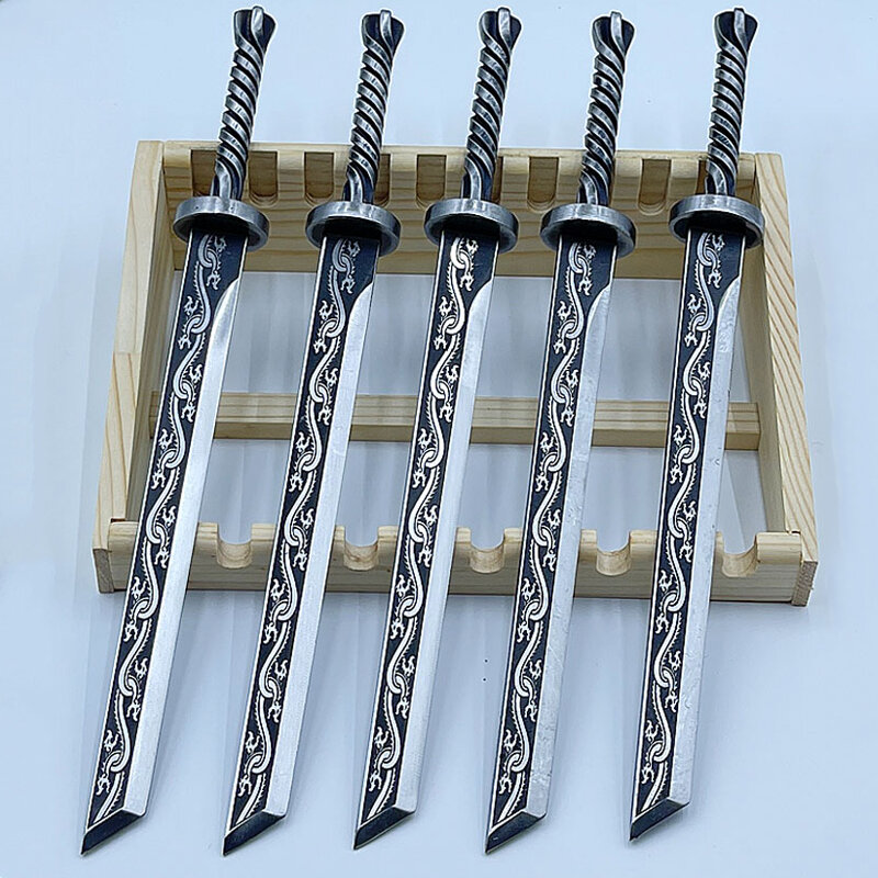 (No blade) Chinese Retro Mini Weapon Ornaments, Metal Tea Knife Models Outdoor EDC Tools