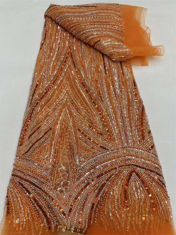 Tecido De Renda De Frisado Africano Com Lantejoulas 3D, Pérolas De Luxo, Alta Qualidade, Bordado De Malha, Vestido De Noite De Casamento