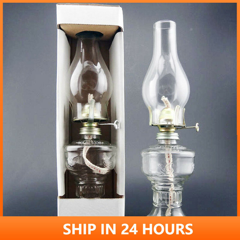 High Quality 32cm Creative Retro Glass Portable Lantern Outdoor Camping Kerosene Lanterns Oil Lamp Night Light LED Table Lamp 2#