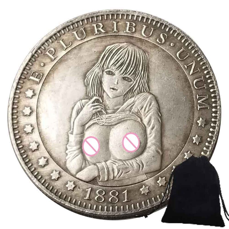 Luxury Nightclub Fashion Girl 3D Art Couple Coins Romantic Good Luck Pocket Coin Funny Coin Commemorative Lucky Coin+Gift Bag