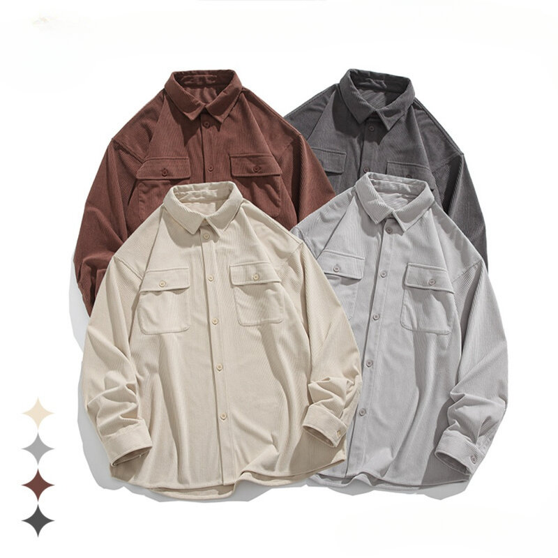 남성용 긴팔 재킷, 단색 작업복, 코듀로이 셔츠, 스트리트 타이드 브랜드, 루즈, 가을, 겨울, 신상