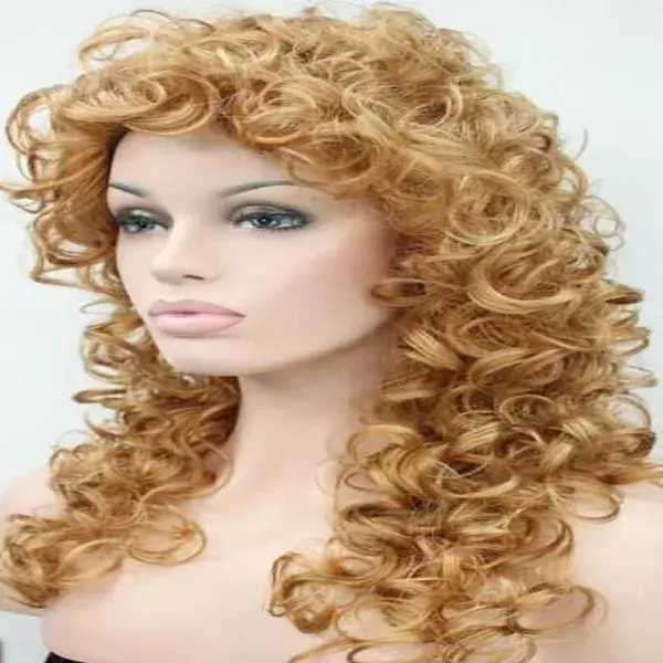 Parrucche Cosplay per capelli naturali da donna con mezzo riccio marrone misto da donna