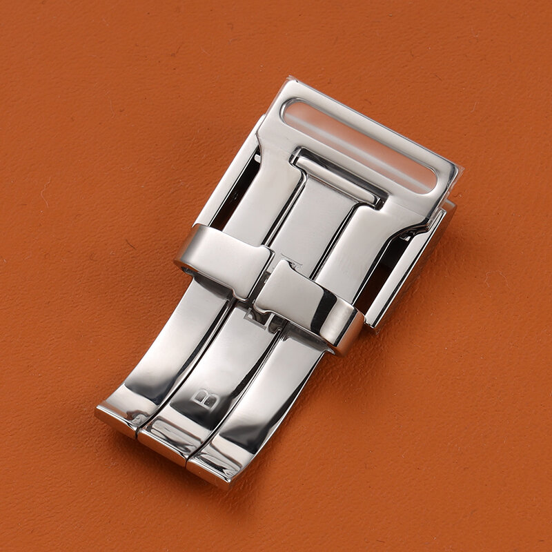 Высококачественная откидная застежка 20 мм из полированного серебра для кожаного ремешка Breitling, складная пряжка с приподнятой пряжкой