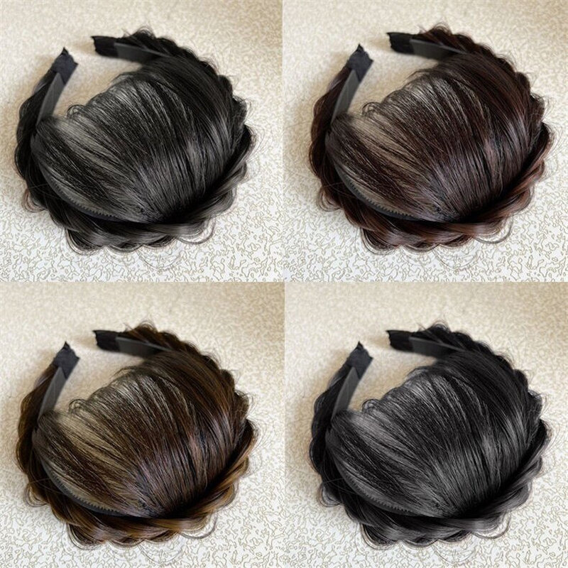 Natural Bangs parrucca fascia per capelli donna ragazze treccia di lisca di pesce parrucche per capelli con frangia invisibile Air Bangs