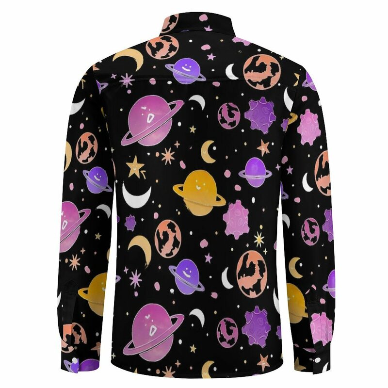 Camicetta con stampa spaziale camicia da uomo con stelle della galassia della luna manica lunga camicie Casual comode e larghe abbigliamento di Design primaverile taglie forti