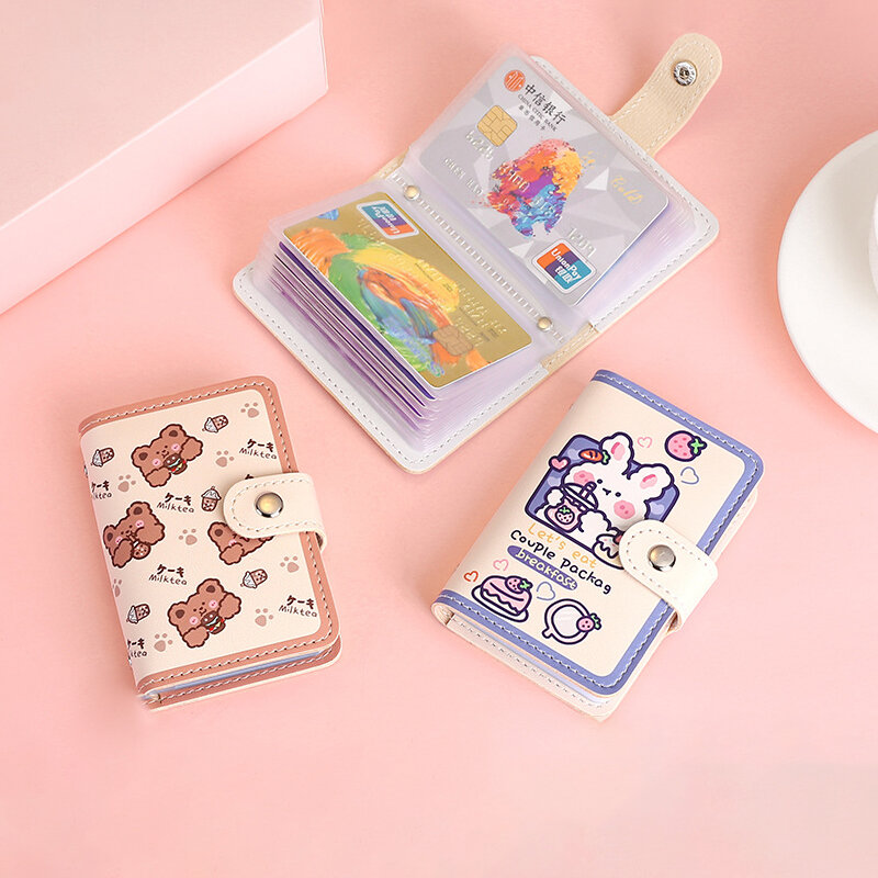 Kawaii Bear PU Leather Card Holder Cute Multi Grids Business ID Credit Bank Card Case Photocards Holder Small Portable Wallet