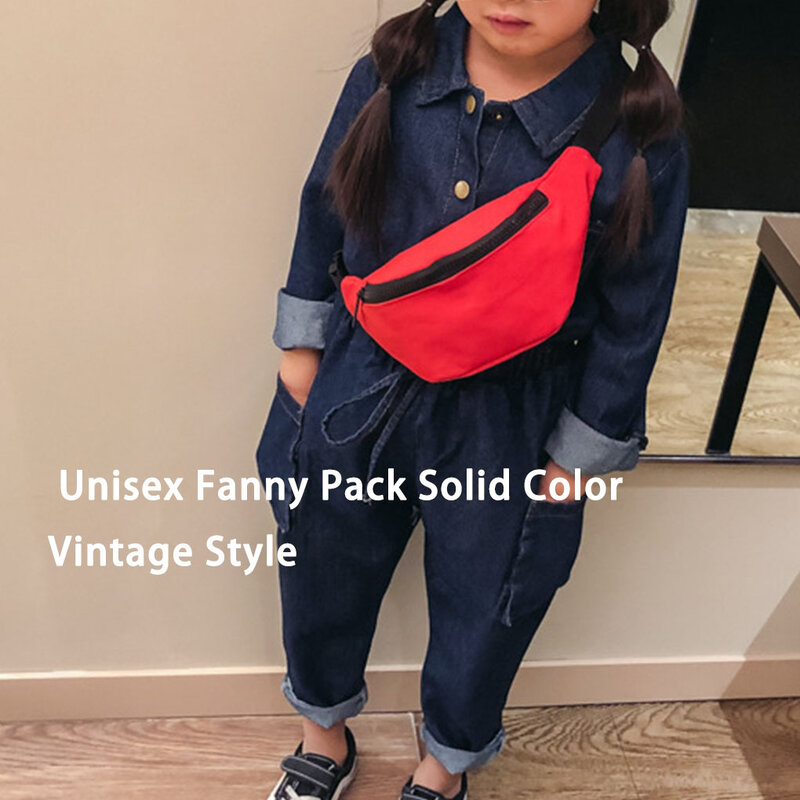 Children’s Waist Bag Vintage Waterproof Canvas Solid Color Fanny Pack Universal for Boys Girls Cute Waist Packs Belt Bag